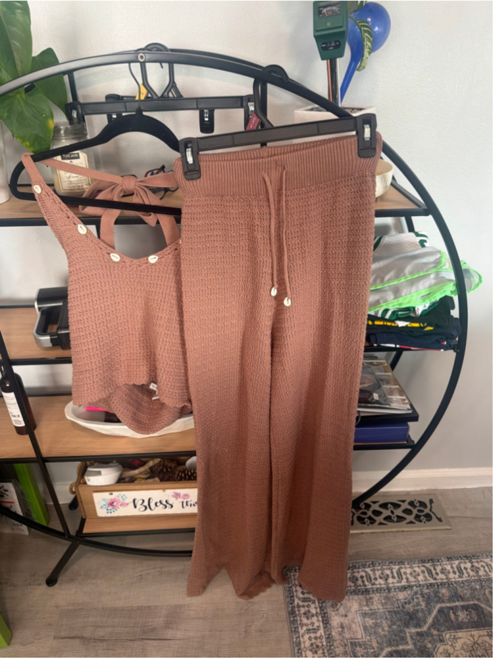 Women's Sincerely Jules Brown Knit Wide Leg Pants Set M
